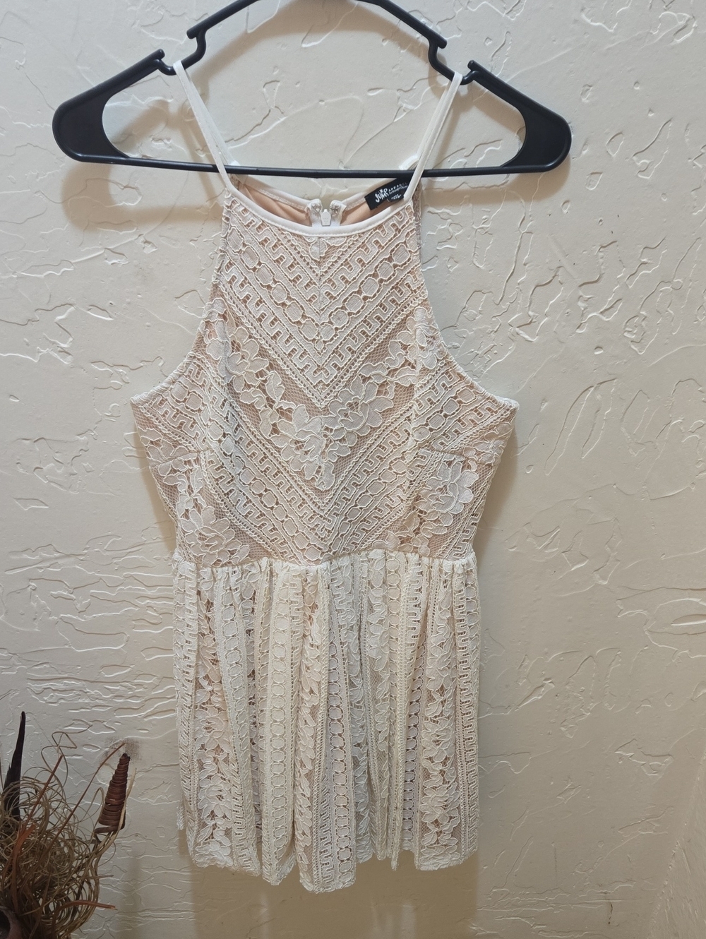 Jump Cream Lace Halter Mini Dress